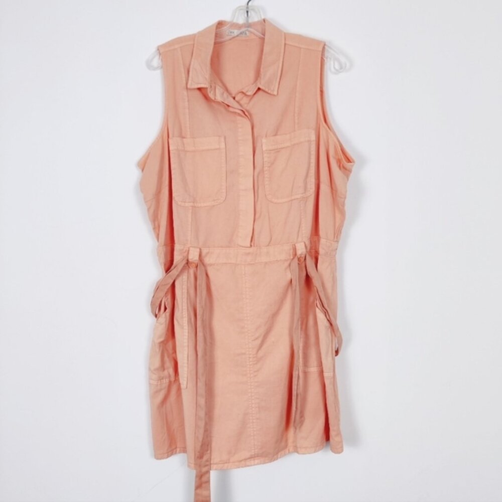 Dex Womens Button Up Denim Look Midi Dress in Peach Size 1X